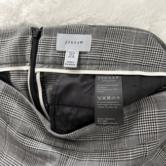 Jigsaw London Plaid Wide Leg Trouser Pants Size US 6 Gray Black Wool Blend Work - Picture 10 of 11